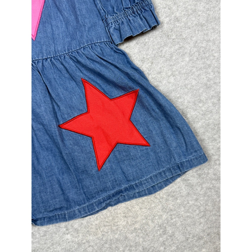 Mini Boden Betsy Tiered Chambray Denim Star Applique Dress Blue Girls 6-7Y - Picture 10 of 10